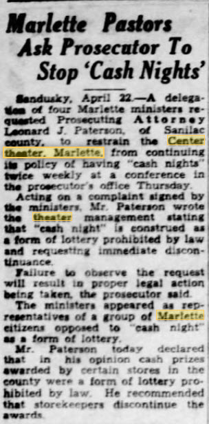Center Theatre - Local Preachers Accuse Theater Of Gambling April 1938 (newer photo)